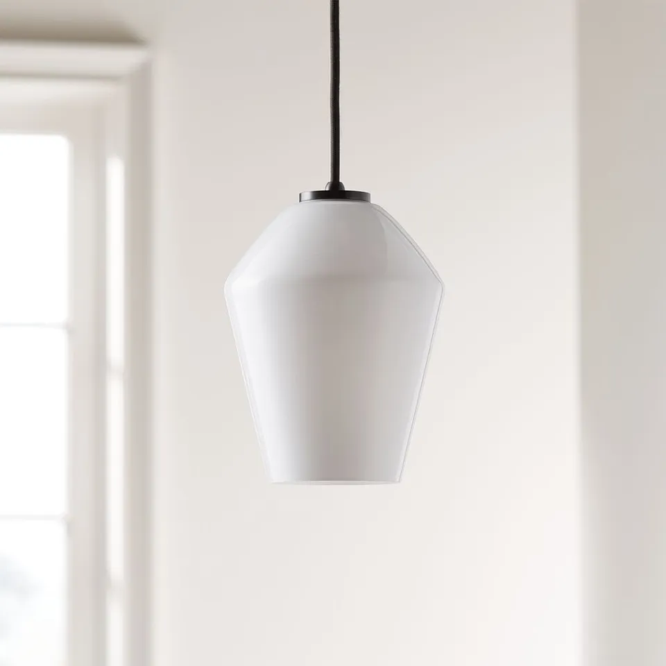 Arren Black Single Pendant Light with Milk Angled Shade 6.7"