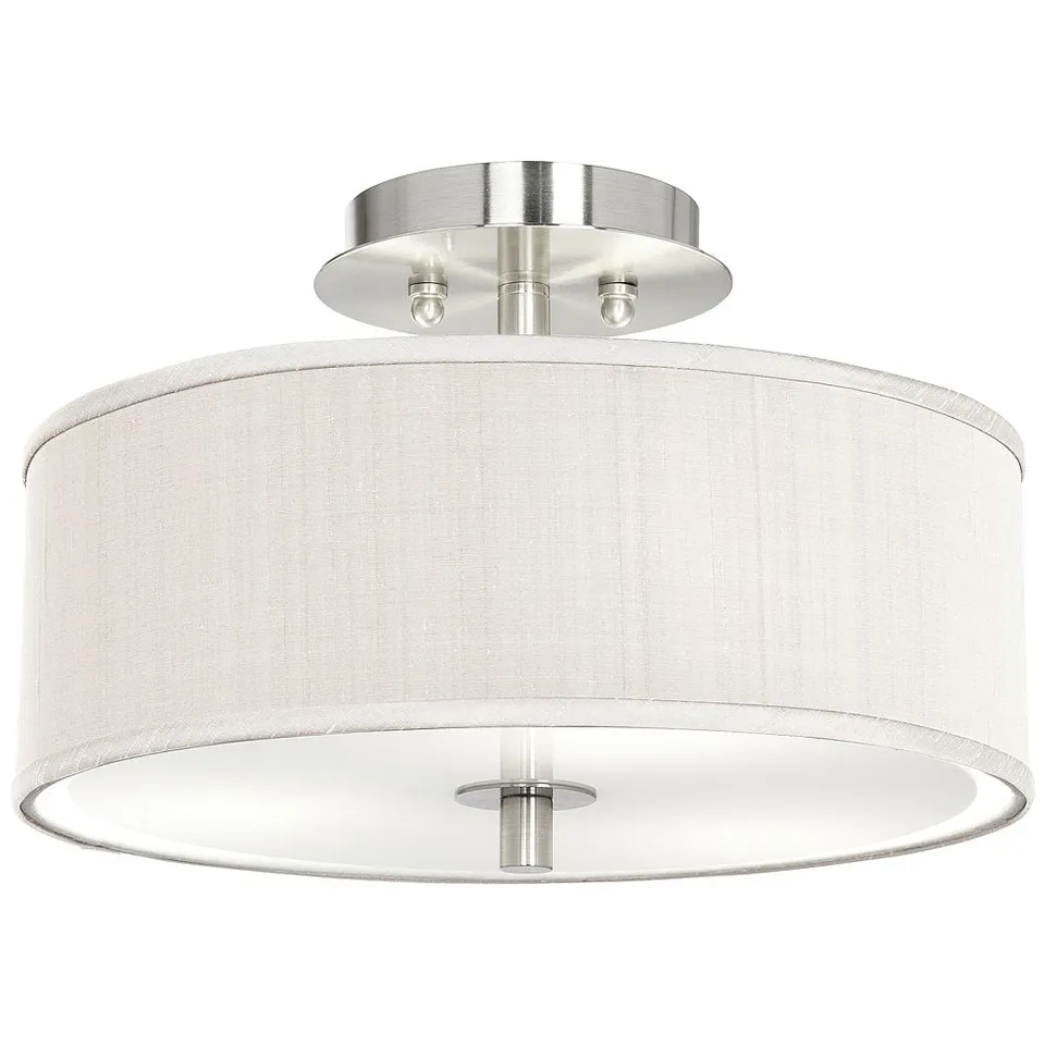 Possini Euro 14" Wide Cream Textured Faux Silk Ceiling Light