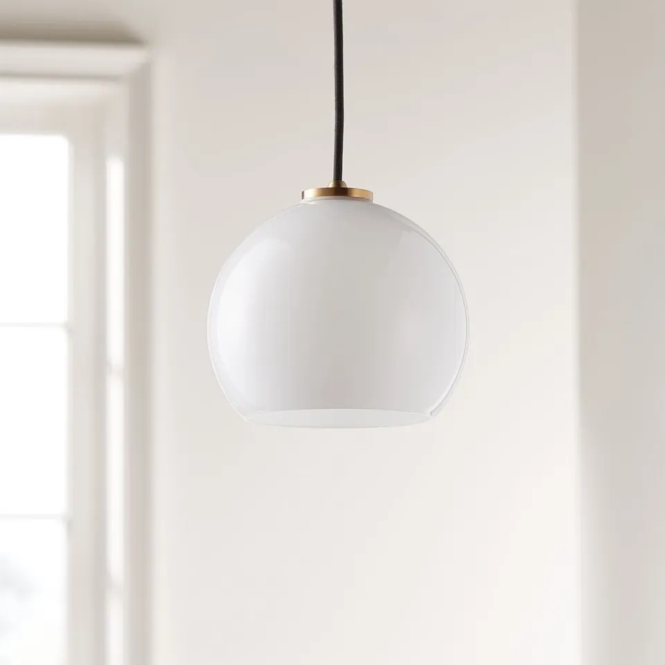 Arren Brass Single Pendant Light with Milk Round Shade 7.4"
