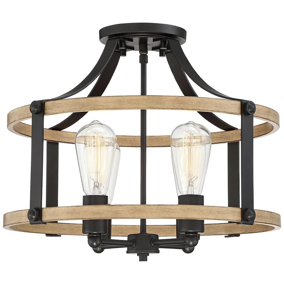 Franklin Iron Buford 18" Wide Wood and Metal 4-Light Ceiling Light