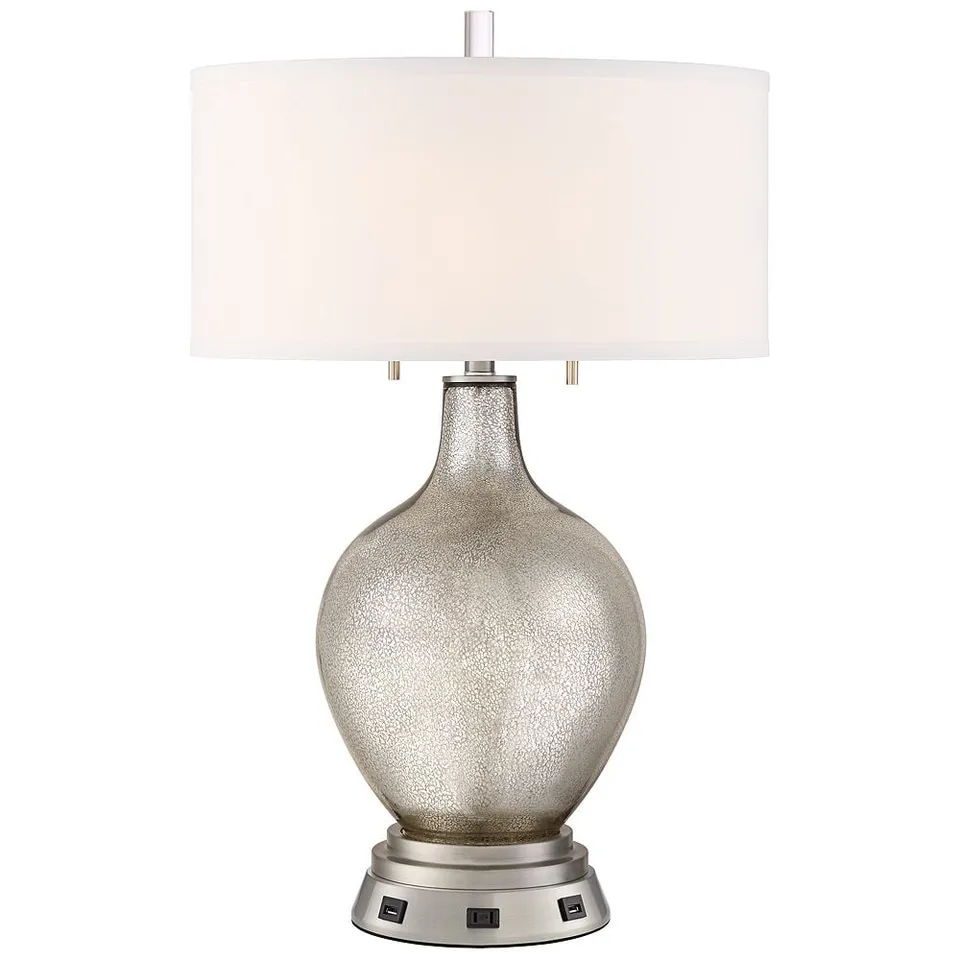 Possini Euro Louie Mercury Glass Table Lamp with USB Workstation Base