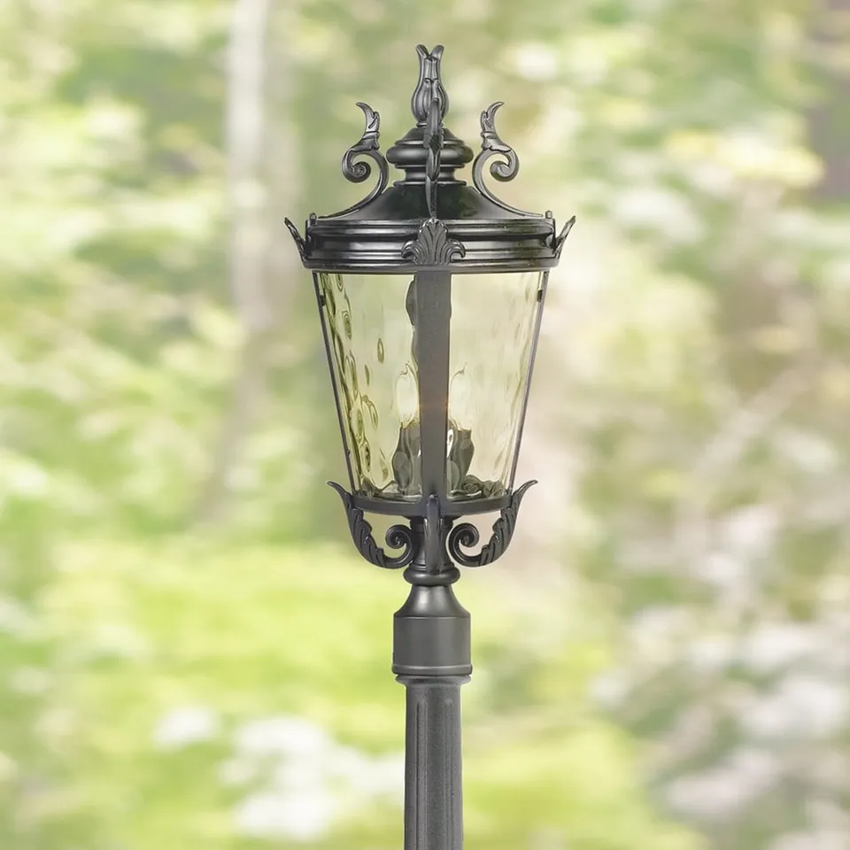 Casa Marseille 99 3/4" High Black Post Light with Flat Base Pole
