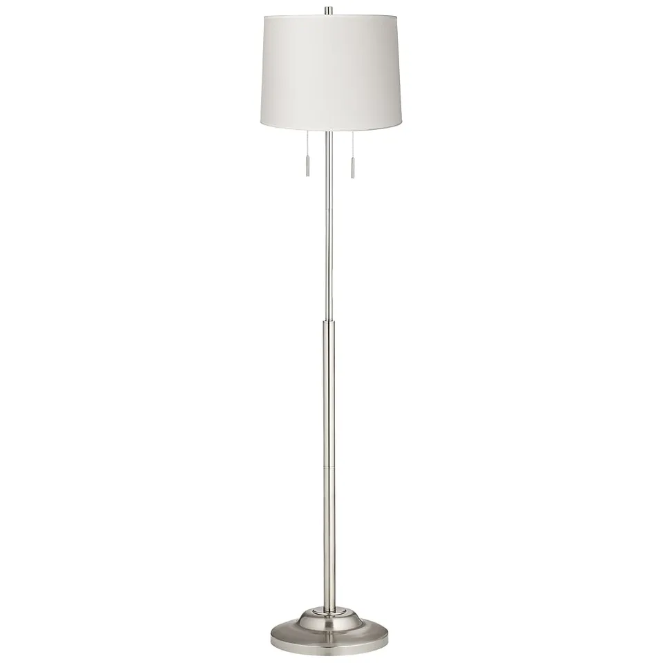 Possini Euro Abba 66" High White Drum Twin Light Pull Chain Floor Lamp