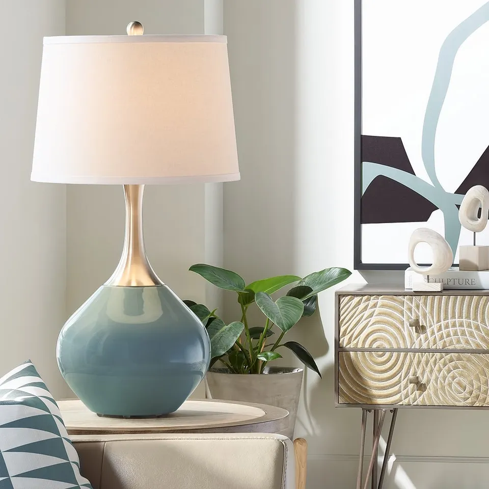 Color Plus Spencer 31" Modern Glass Smoky Blue Table Lamp