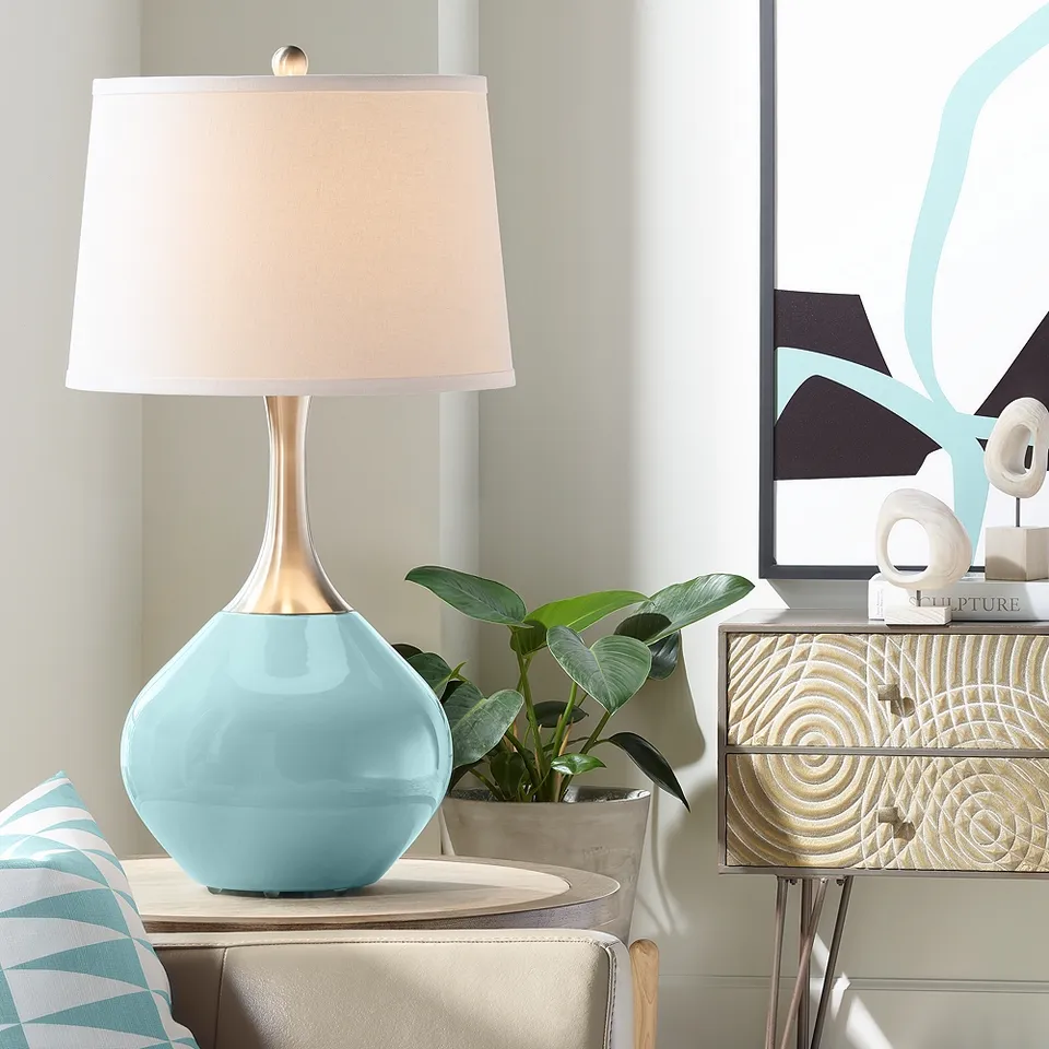 Color Plus Spencer 31" Modern Raindrop Blue Table Lamp