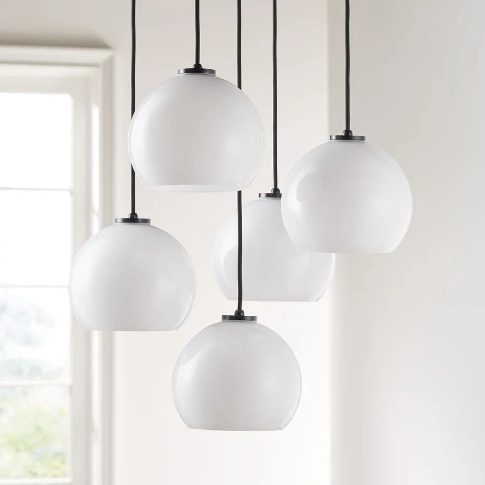 Arren Black 5-Light Round Pendant with Round Milk Glass Shades 18"