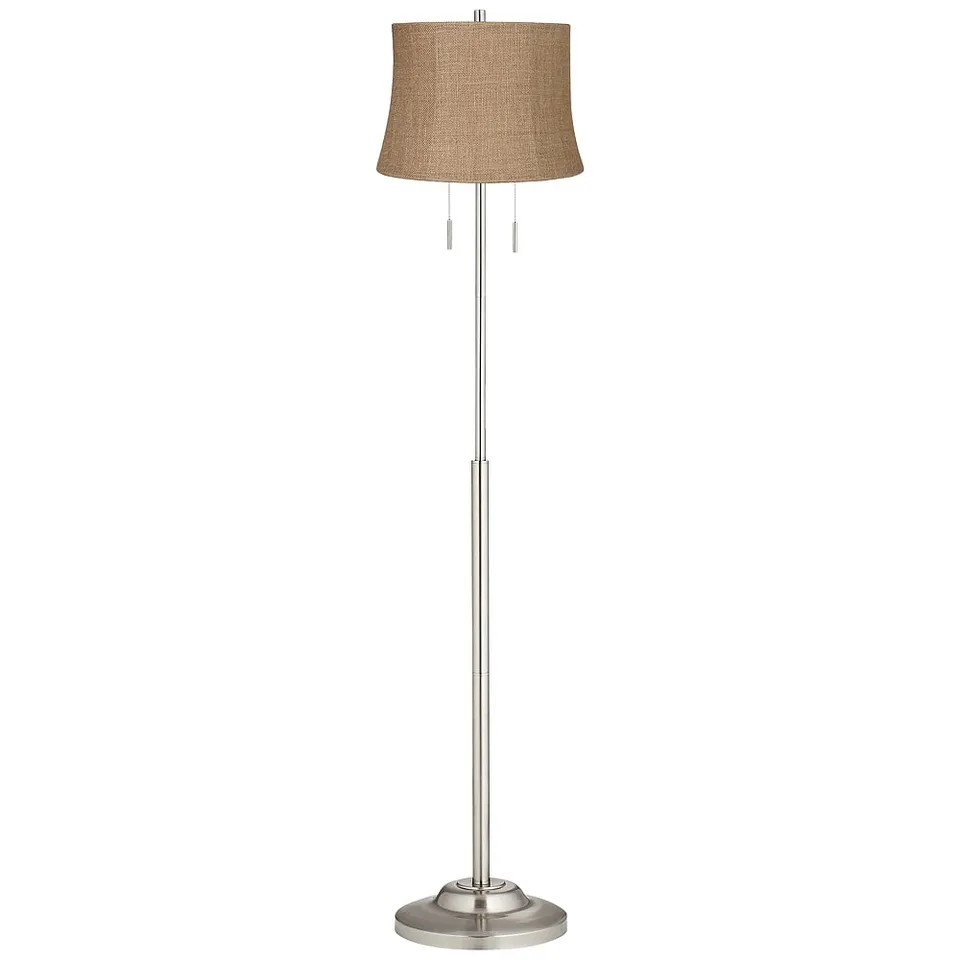 Possini Euro Abba 66" Natural Burlap Twin Pull Chain Floor Lamp