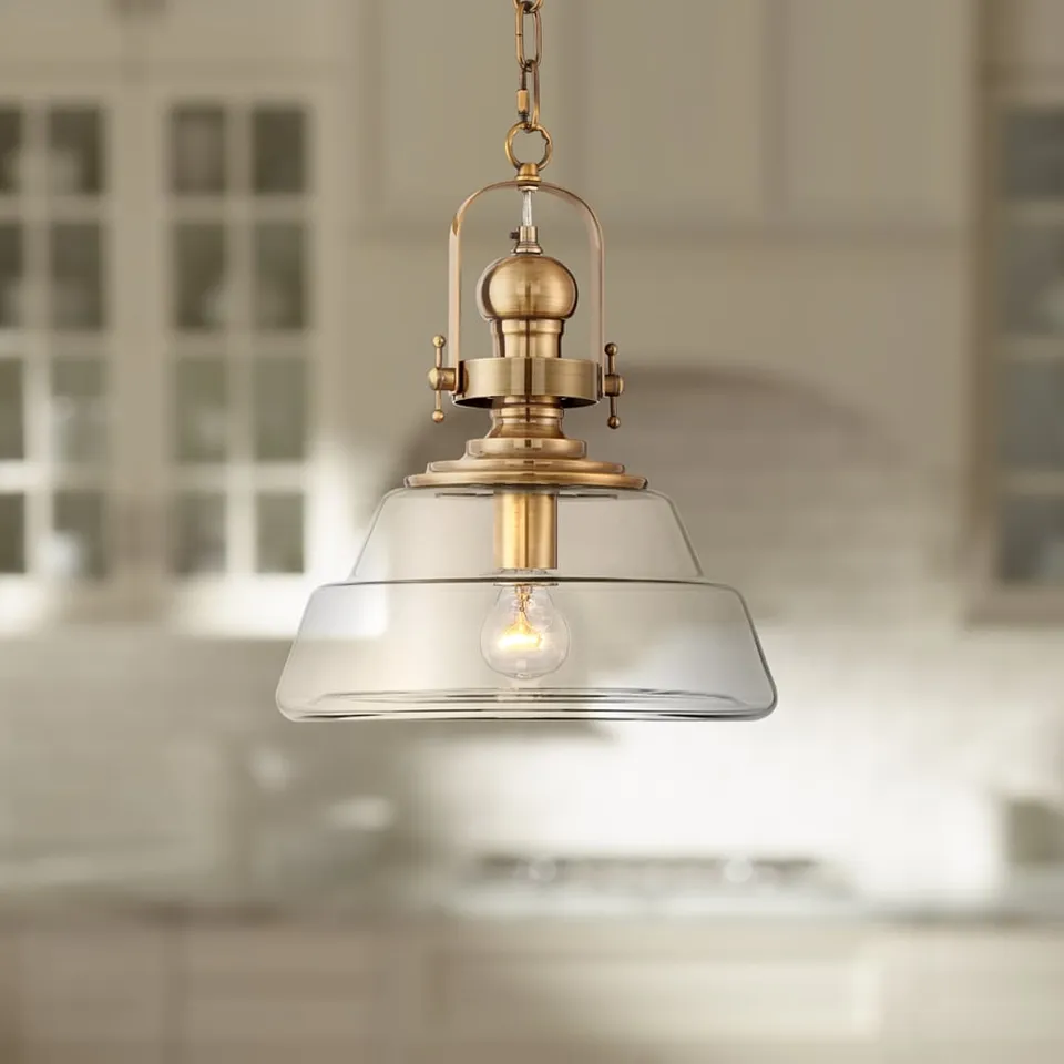 Possini Euro Donovan 13" Antique Brass and Clear Glass Pendant Light