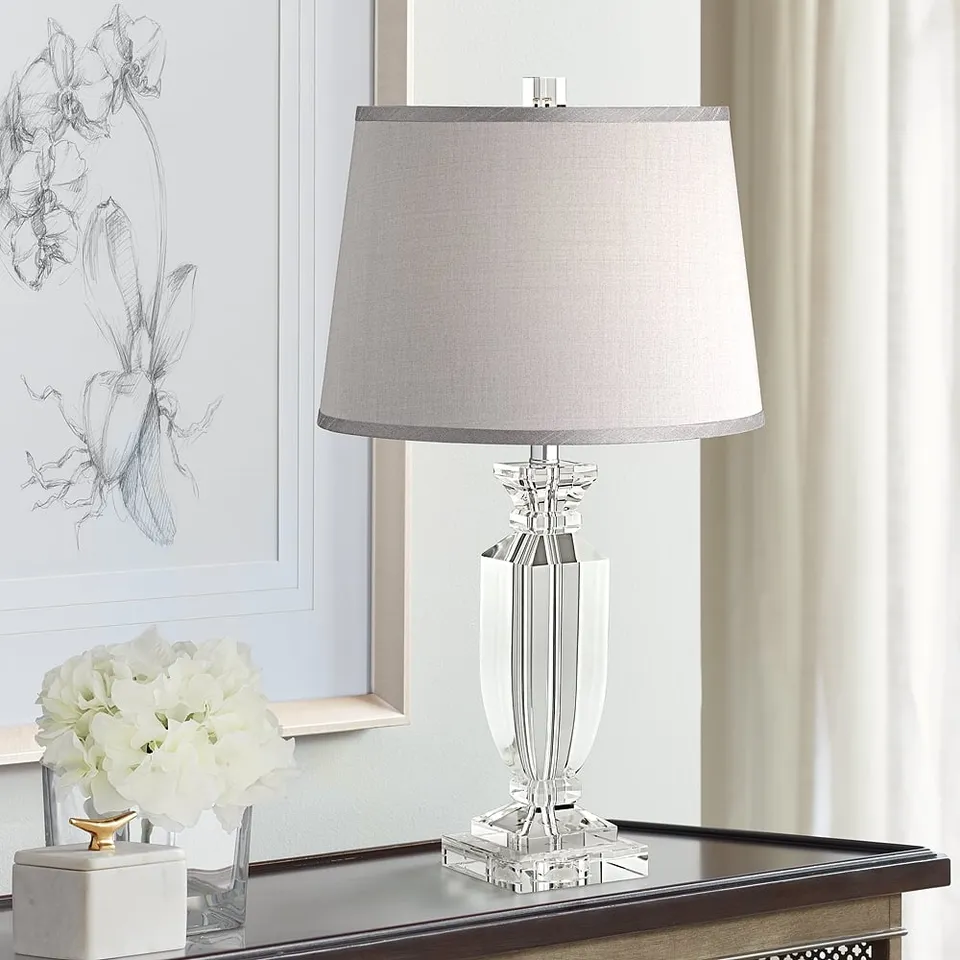 Possini Euro Sherry 25" Crystal Table Lamp with Gray Shade