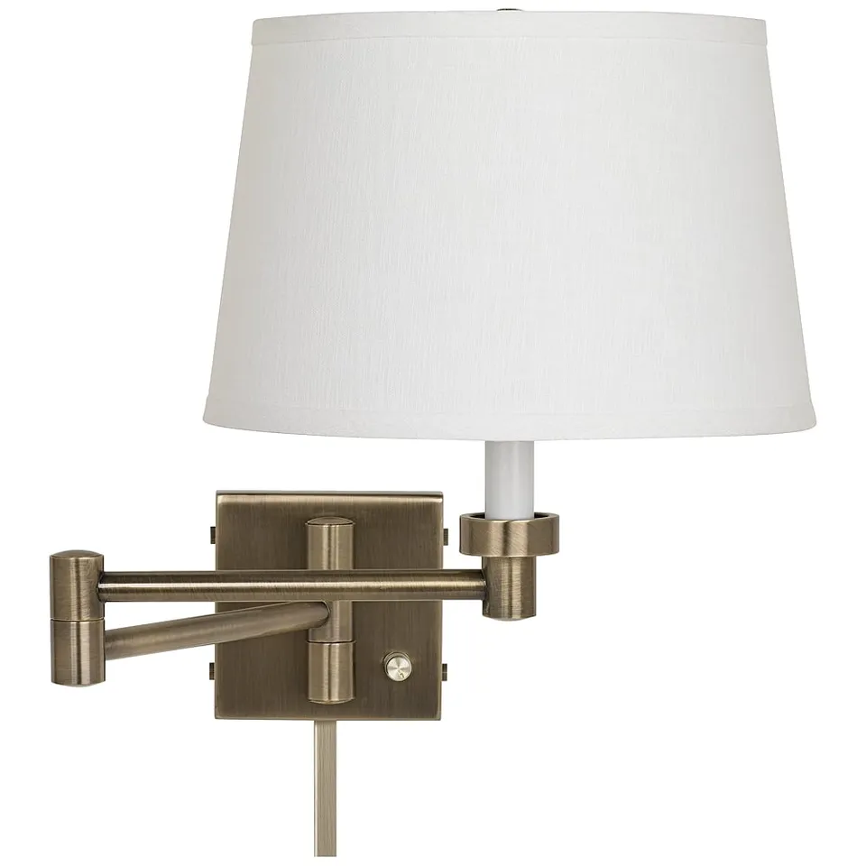 Barnes and Ivy Linen and Brass Swing Arm Plug-In Wall Lamp with Cord Cover