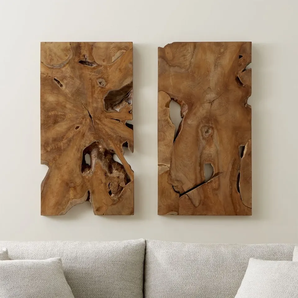 "Slice" Teak Wall Art, Set of 2