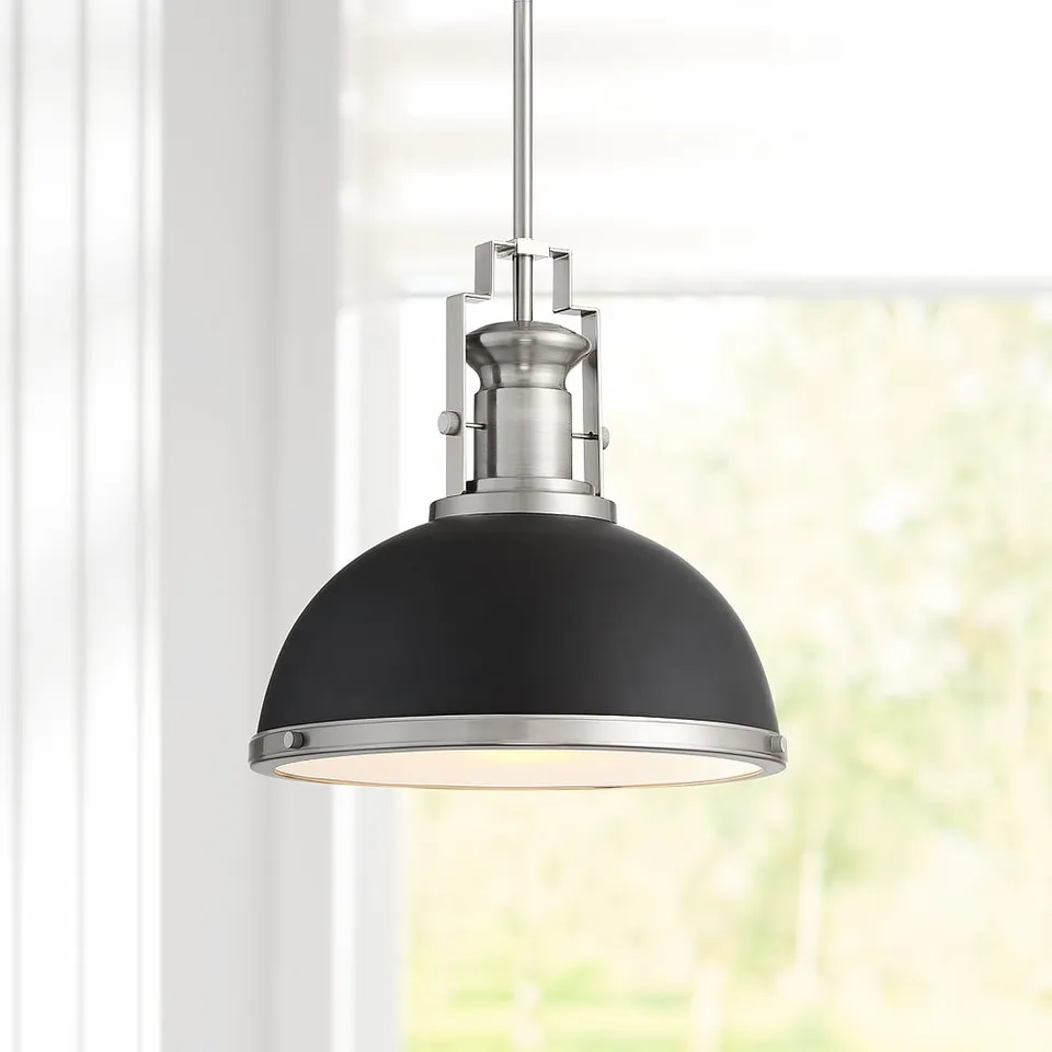 Possini Euro Posey 13" Black and Brushed Nickel Dome Pendant Light