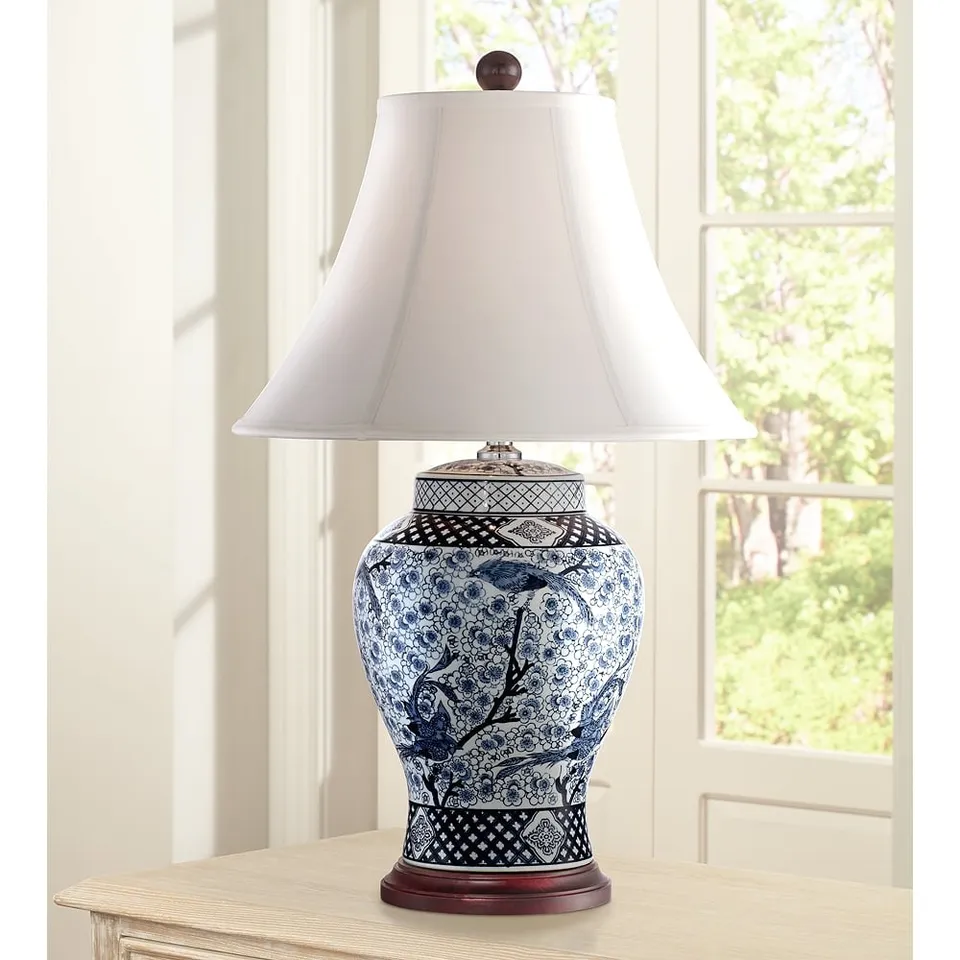 Regency Hill Shonna Garden Bird 27" Blue White Porcelain Table Lamp
