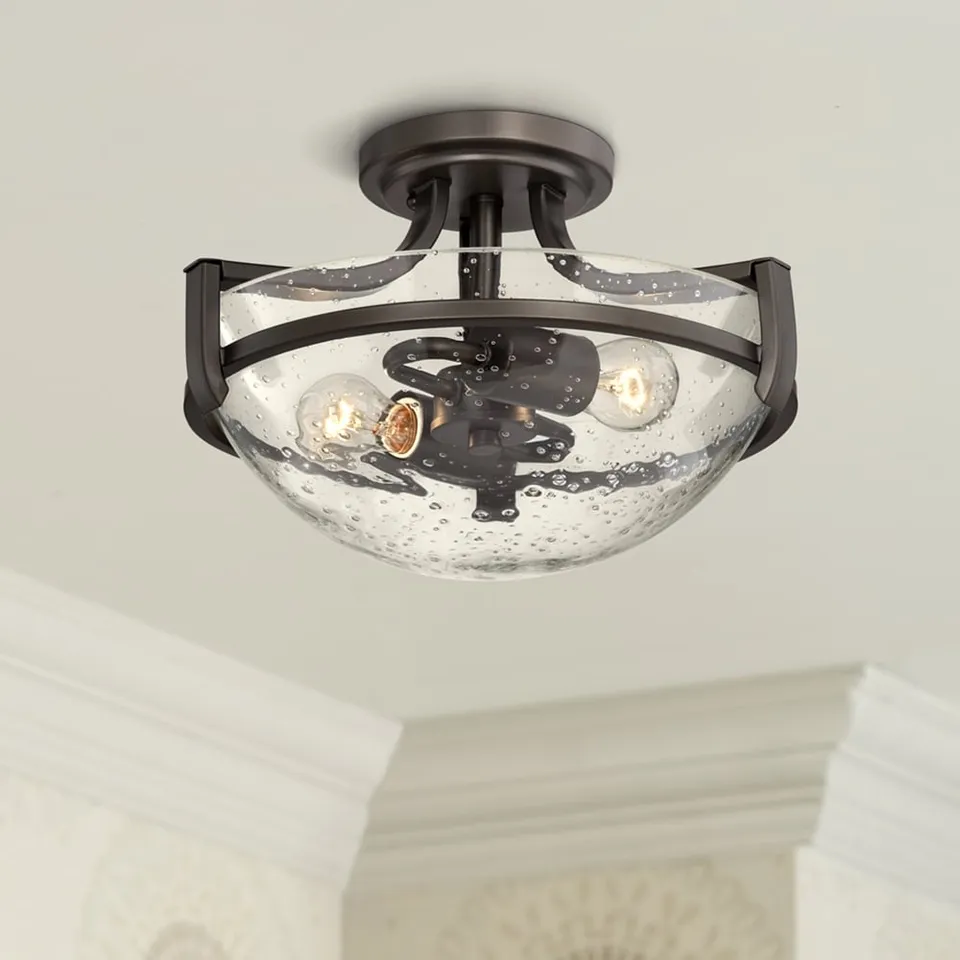 Regency Hill Mallot 13" Wide Bronze Clear Seeded Glass Ceiling Light
