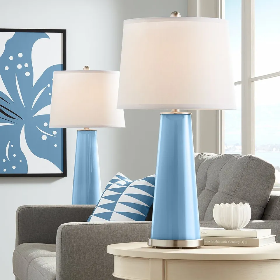 Color Plus Leo 29 1/2" Secure Blue Glass Table Lamps Set of 2