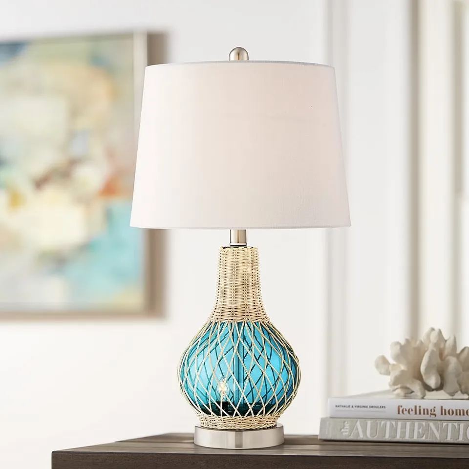 Possini Euro Alana Blue Glass and Rope Accent Table Lamp with Night Light