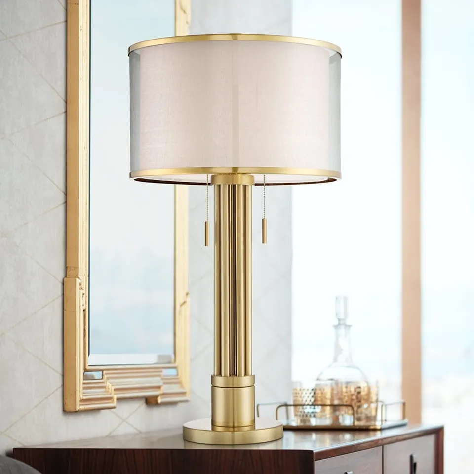 Possini Euro Granview 32 1/2" Brass Column Modern Luxe Table Lamp