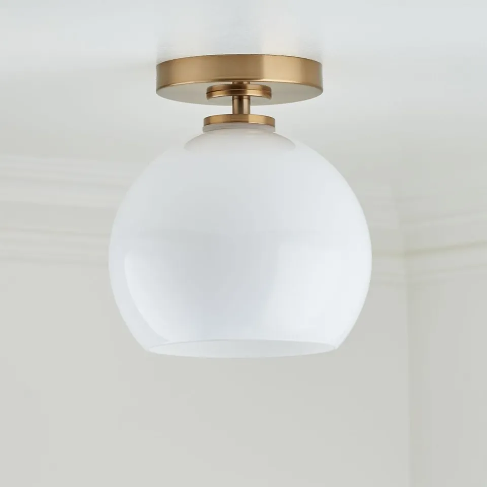 Arren Brass Flush Mount Light with Milk Round Shade 8"