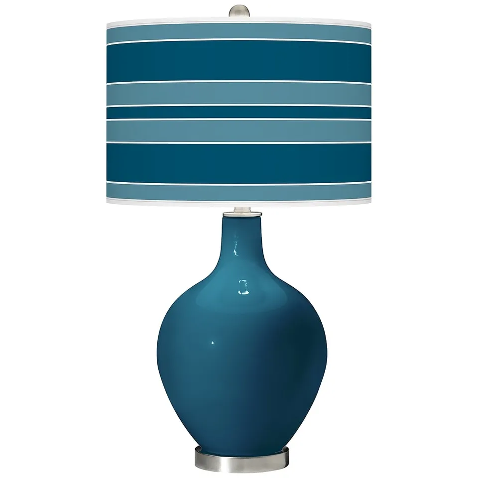 Color Plus Ovo 28 1/2" Bold Stripe Shade Oceanside Blue Table Lamp