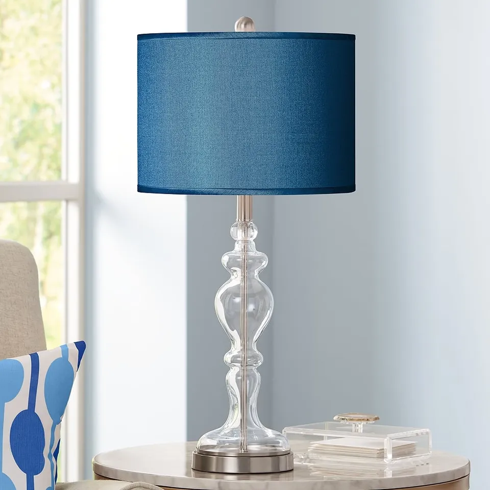 Possini Euro 28" Blue Faux Silk Apothecary Clear Glass Table Lamp