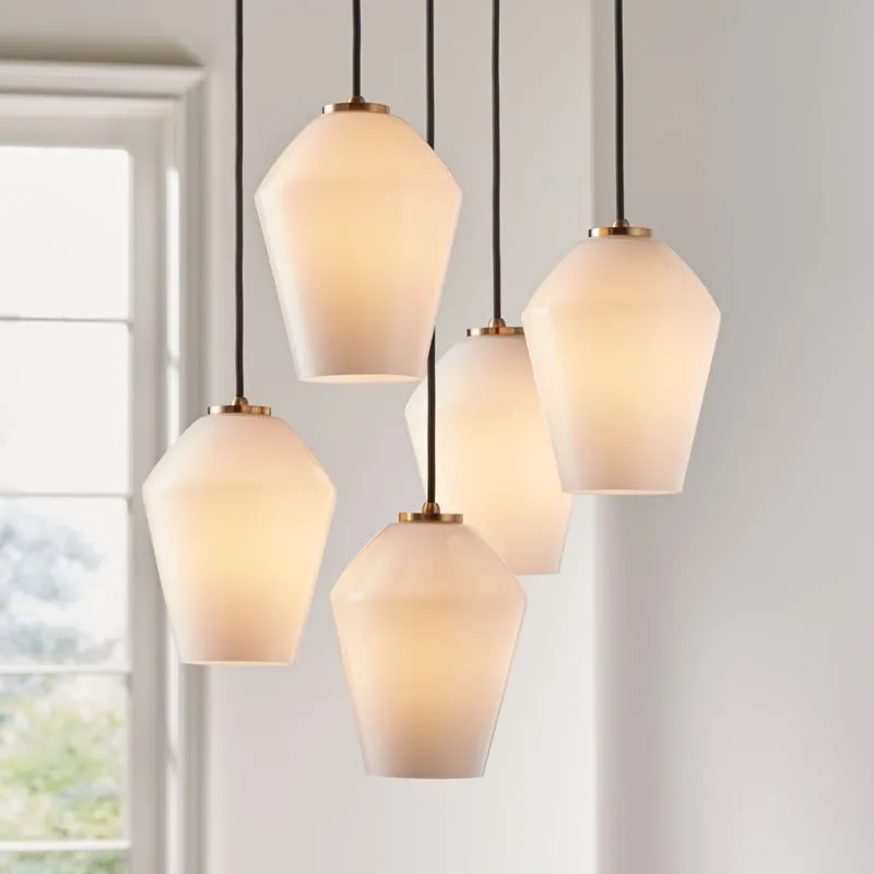 Arren Brass 5-Light Round Pendant with Angled Milk Glass Shades 18"