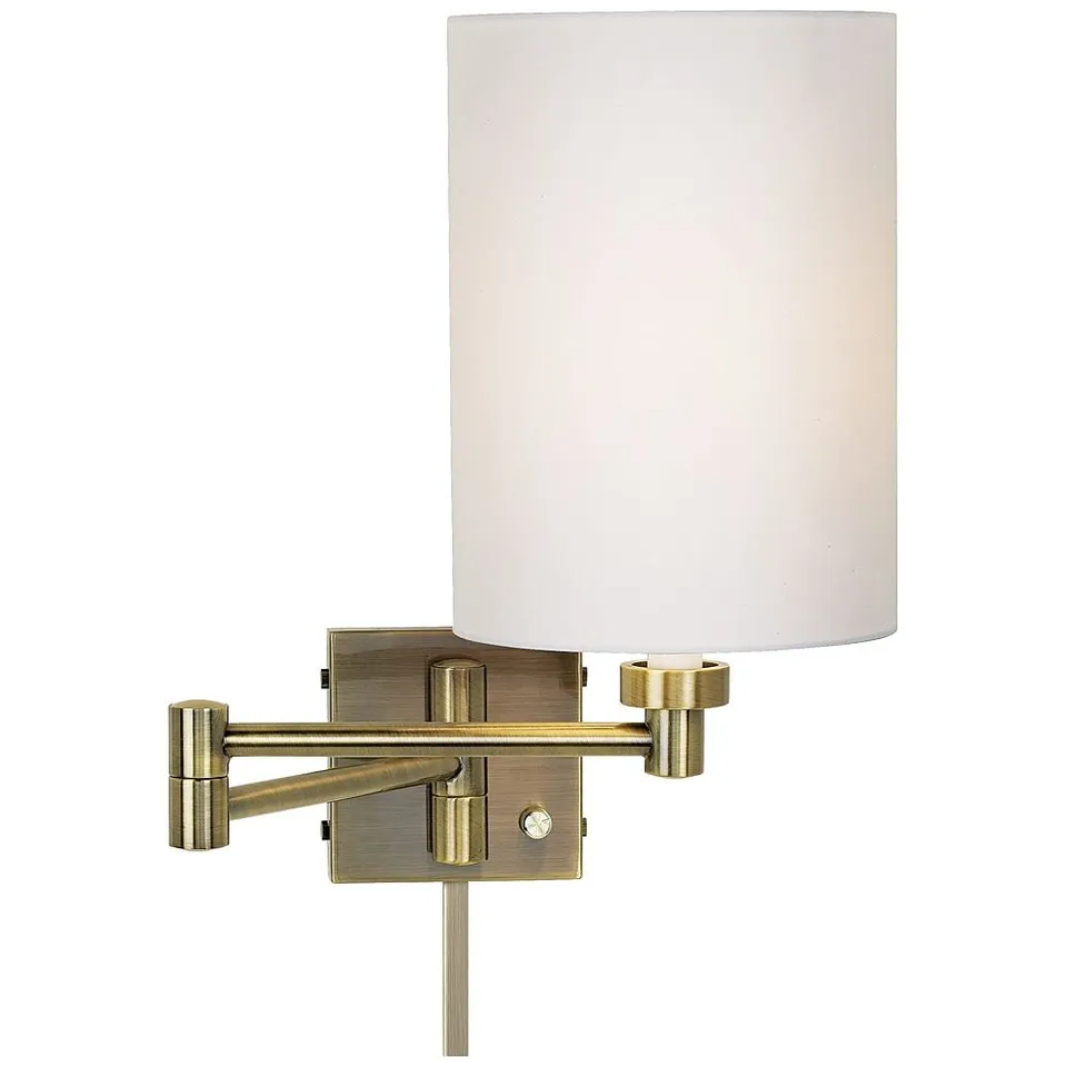 Barnes and Ivy White Cylinder Antique Brass Wall Lamp with Cord Cover