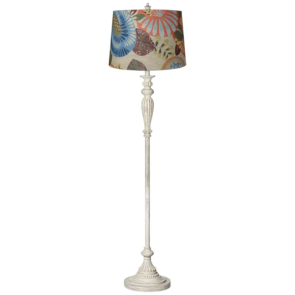 Regency Hill Vintage Chic 60" Tropic Shade Antique White Floor Lamp