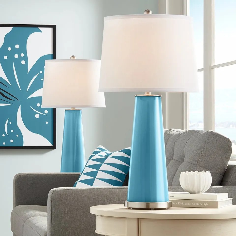 Color Plus Leo 29 1/2" Great Falls Blue Glass Table Lamps Set of 2
