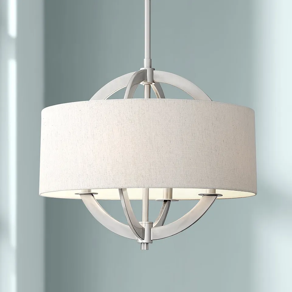 Possini Euro Kronia 21" Nickel and Linen Shade Modern Drum Pendant