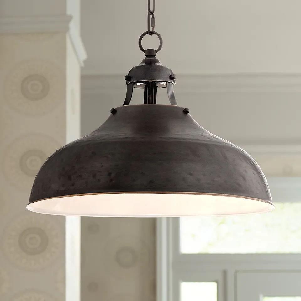 Franklin Iron Works Essex 16" Dyed Bronze Metal Rustic Pendant Light