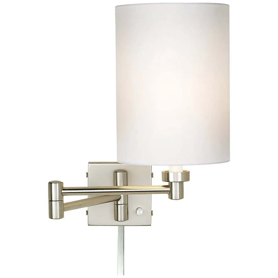 Possini Euro White Drum Brushed Nickel Swing Arm with Cord Cover