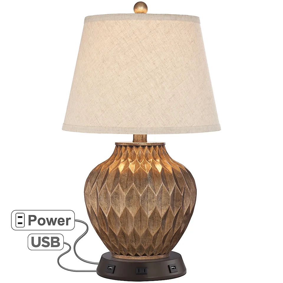 Possini Euro Buckhead Bronze Accent Table Lamp with USB Workstation Base