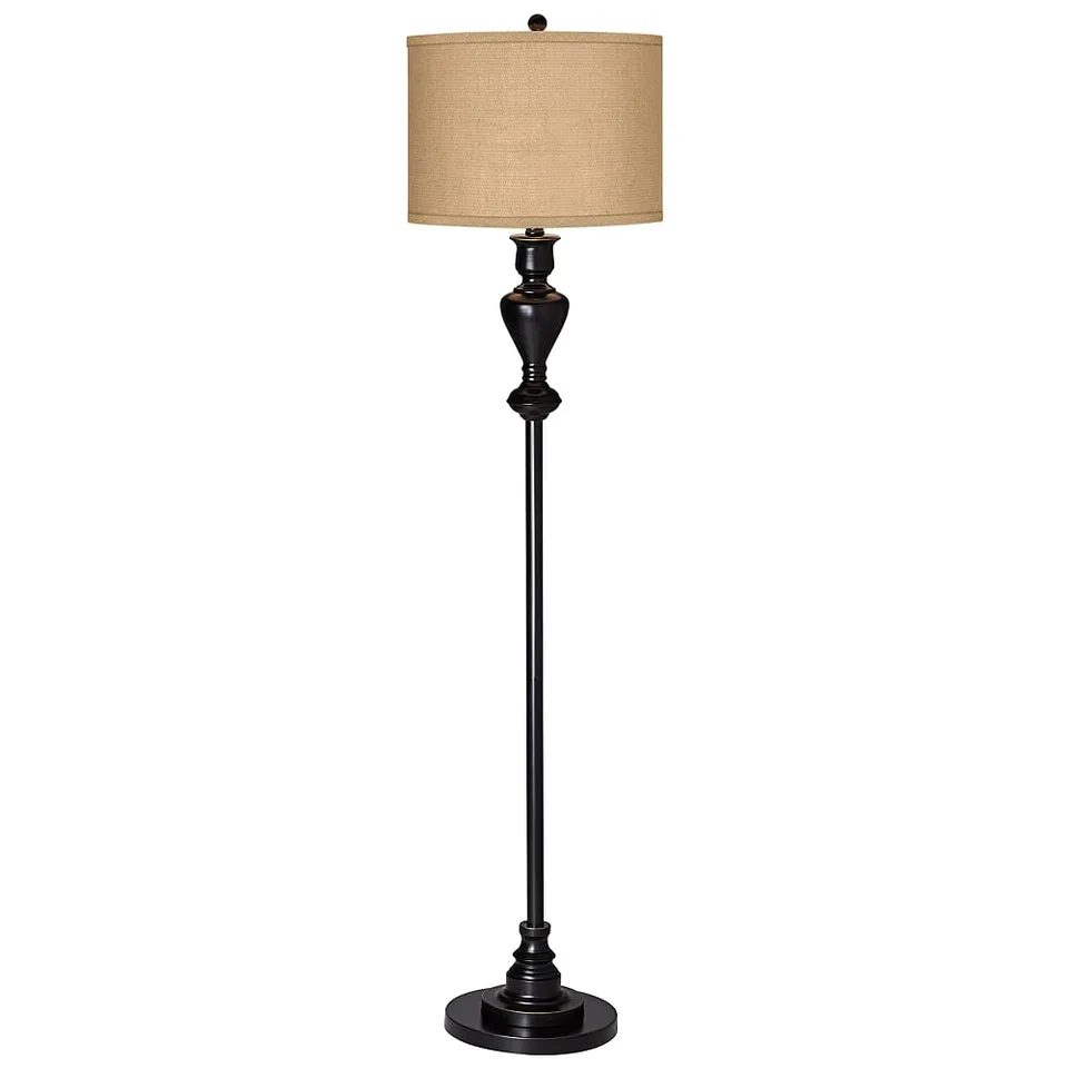 Possii Euro 58"  Woven Burlap Black Bronze Font Floor Lamp