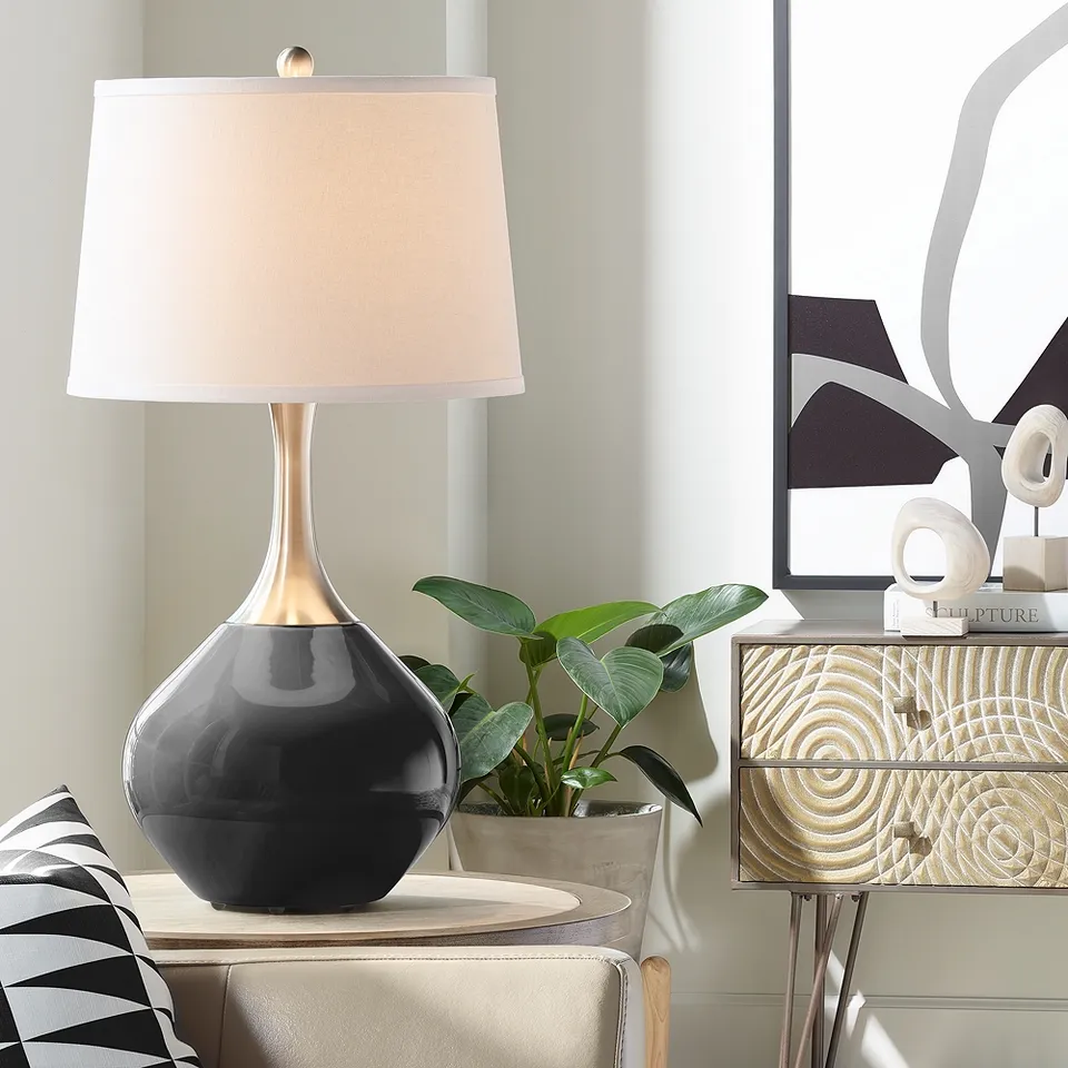 Color Plus Spencer 31" High Glass Tricorn Black Table Lamp