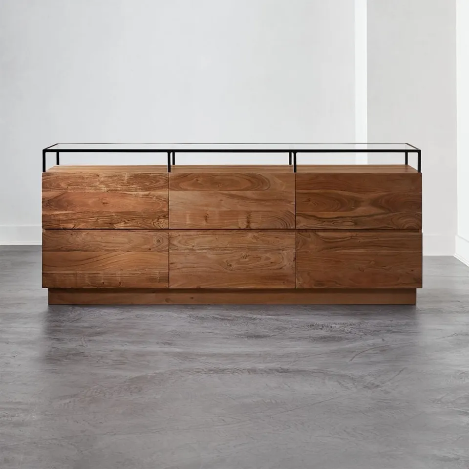 Lawson 78" Wood 6-Drawer Dresser with Glass Top
