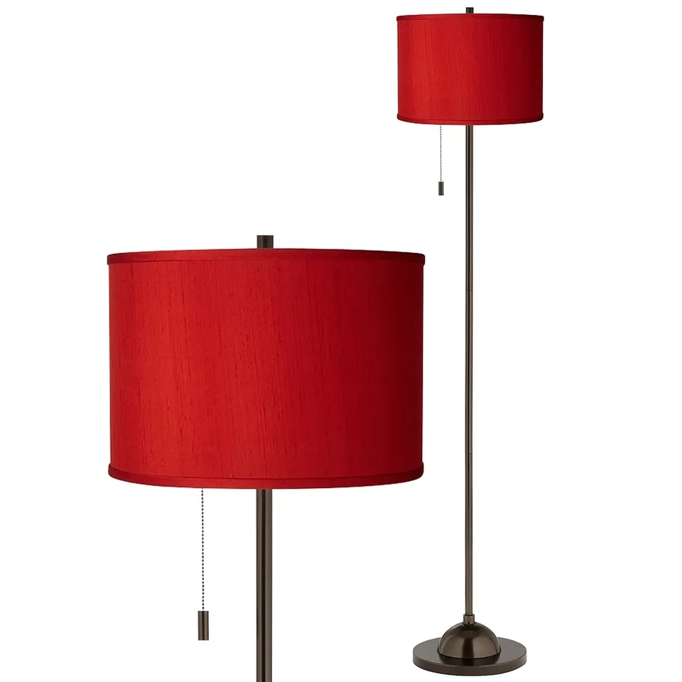 Possini Euro 62" Red Textured Faux Silk Bronze Club Floor Lamp
