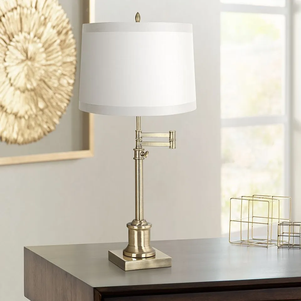 Regency Hill Westbury Adjustable White Shade Brass Swing Arm Desk Lamp