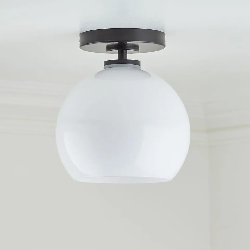 Arren Black Flush Mount Light with Milk Round Shade 8"