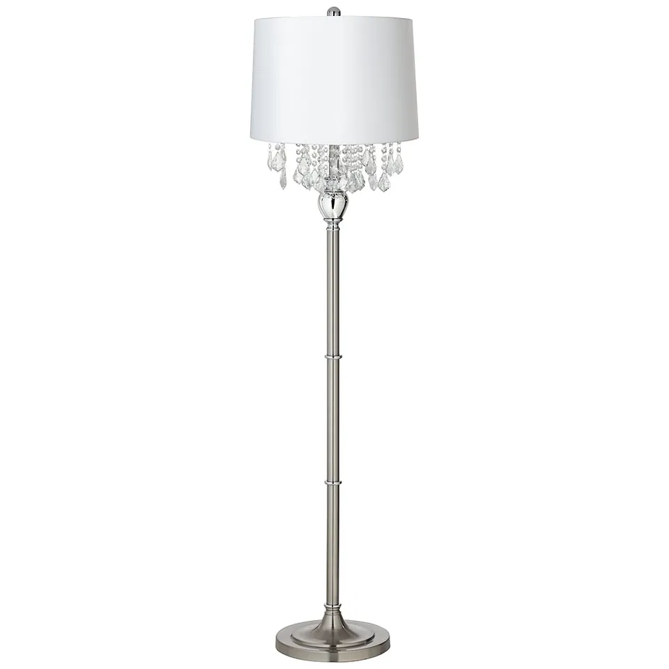 Possini Euro 62 1/2" Crystals White Shade Brushed Nickel Floor Lamp