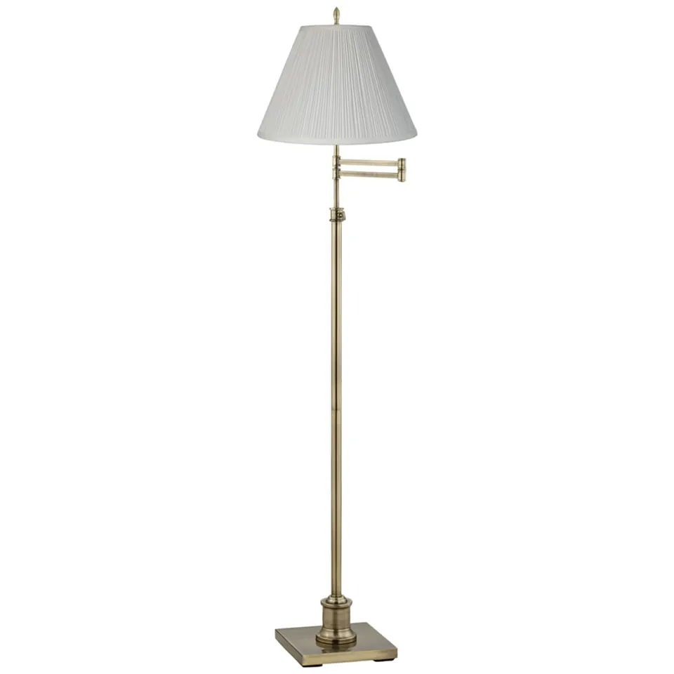 Regency Hill Westbury White Pleated Brass Adjustable Swing Arm Floor Lamp