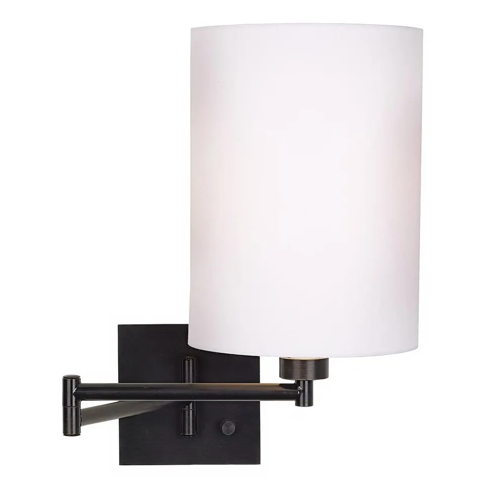 Franklin Iron Works White Cylinder and Espresso Plug-In Swing Arm Wall Lamp