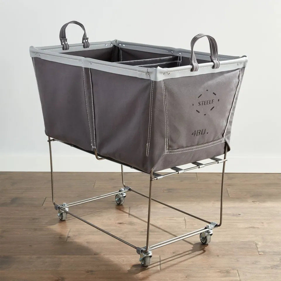 Steele ® Briquette Gray 4-Bushel Divided Sorter Elevated Rolling Laundry Hamper