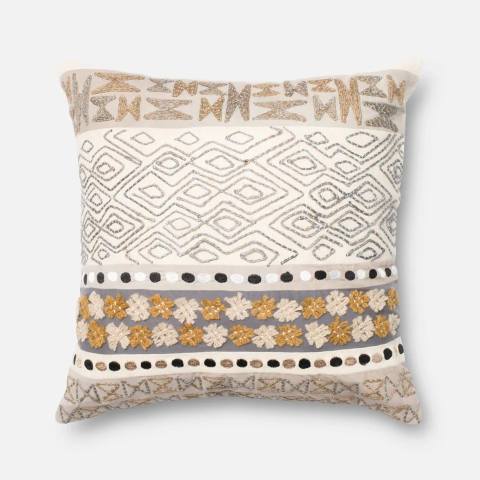 PILLOWS - BEIGE / GREY - 22" X 22" Cover w/Down