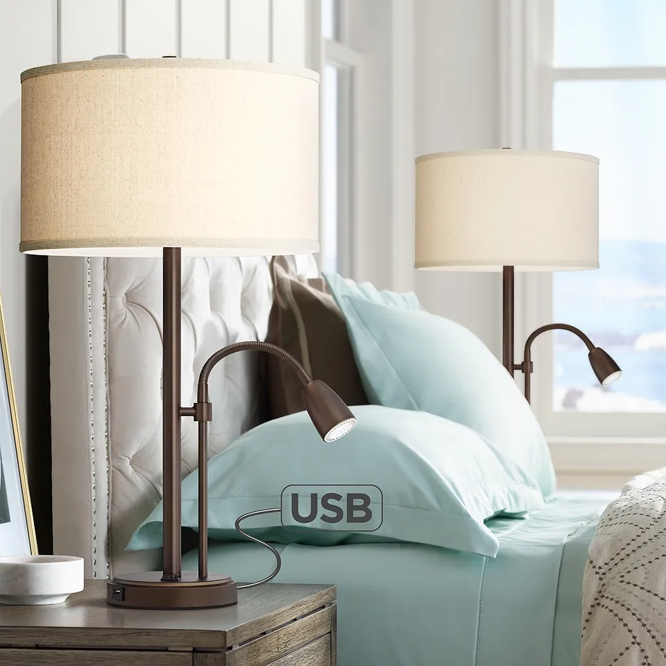 Possini Euro Traverse 29" Bronze Gooseneck LED USB Lamps Set of 2