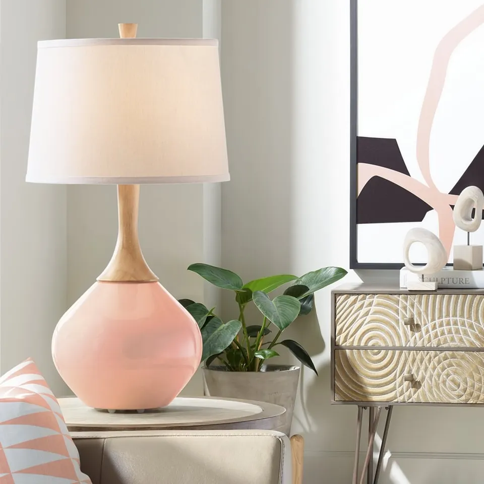Color Plus Wexler 31" White Shade Mellow Coral Pink Table Lamp