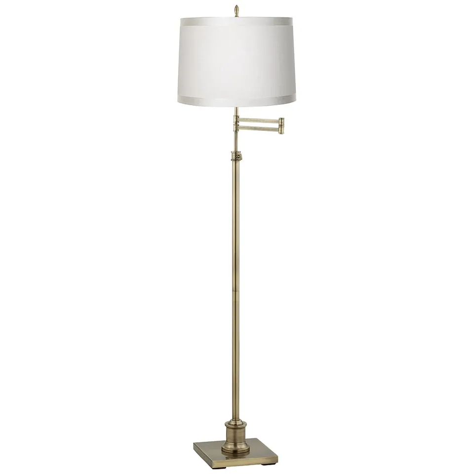 Regency Hill Westbury Off-White Shade Brass Swing Arm Floor Lamp