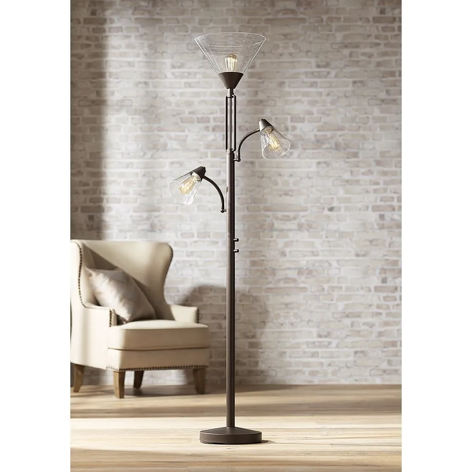 Warwick 71 1/2" Tiger Bronze and Seeded Glass Torchiere Floor Lamp