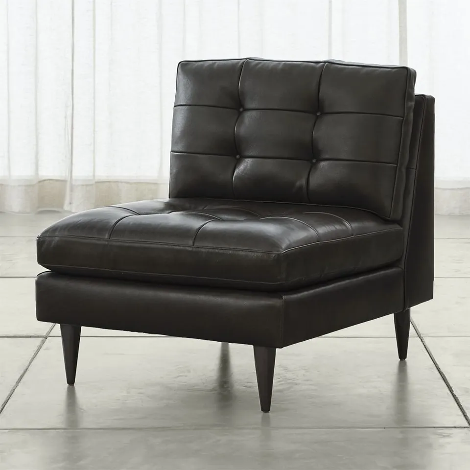 Petrie Leather Midcentury Armless Chair Sectional Piece