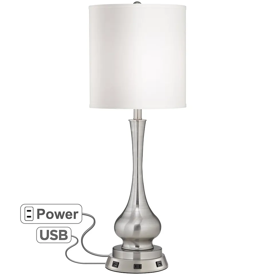 Possini Euro Luffa 32" Brushed Nickel Lamp with USB Workstation Base