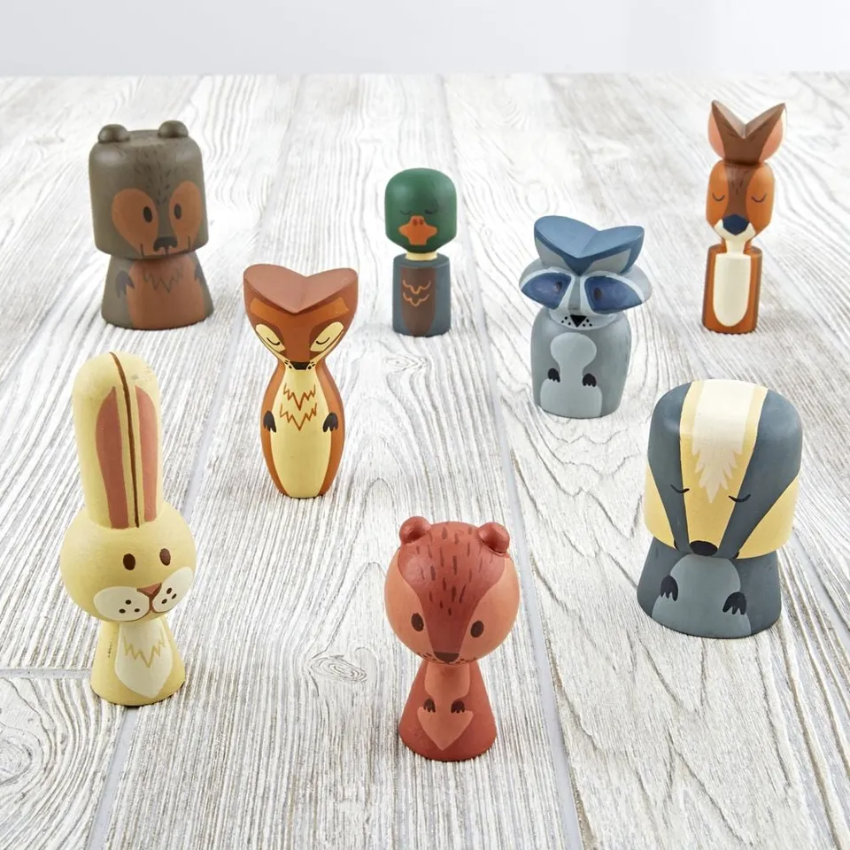 Wooden Forest Animal Toys for Kids, Set of 8